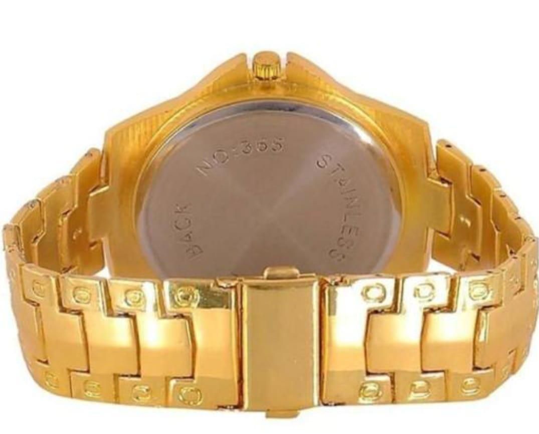 Golden Stone Studded Diamond Wrist Watch For Men