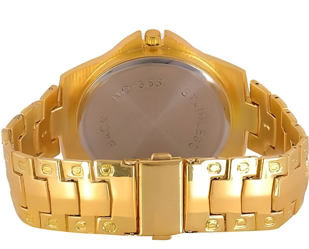 Golden Stone Studded Diamond Wrist Watch For Men