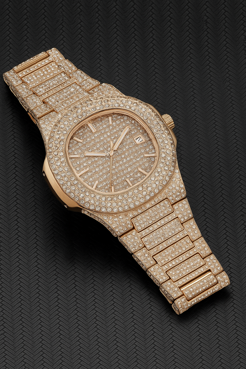 Rose Gold Rhinestone Quartz Watch Luxury Rhinestone-Encrusted Silver