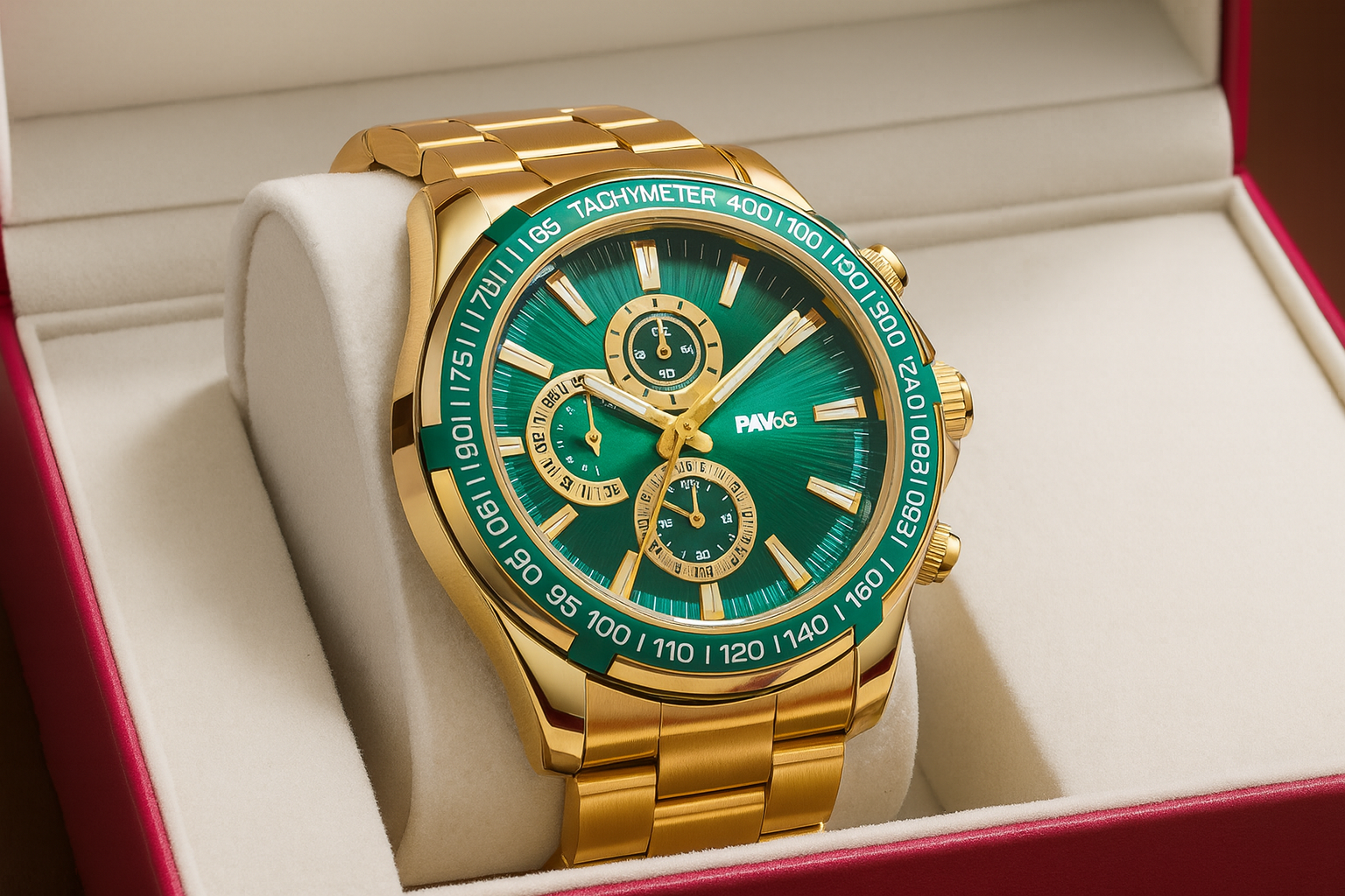 Chronograph Green Dial with Golden Steel chain