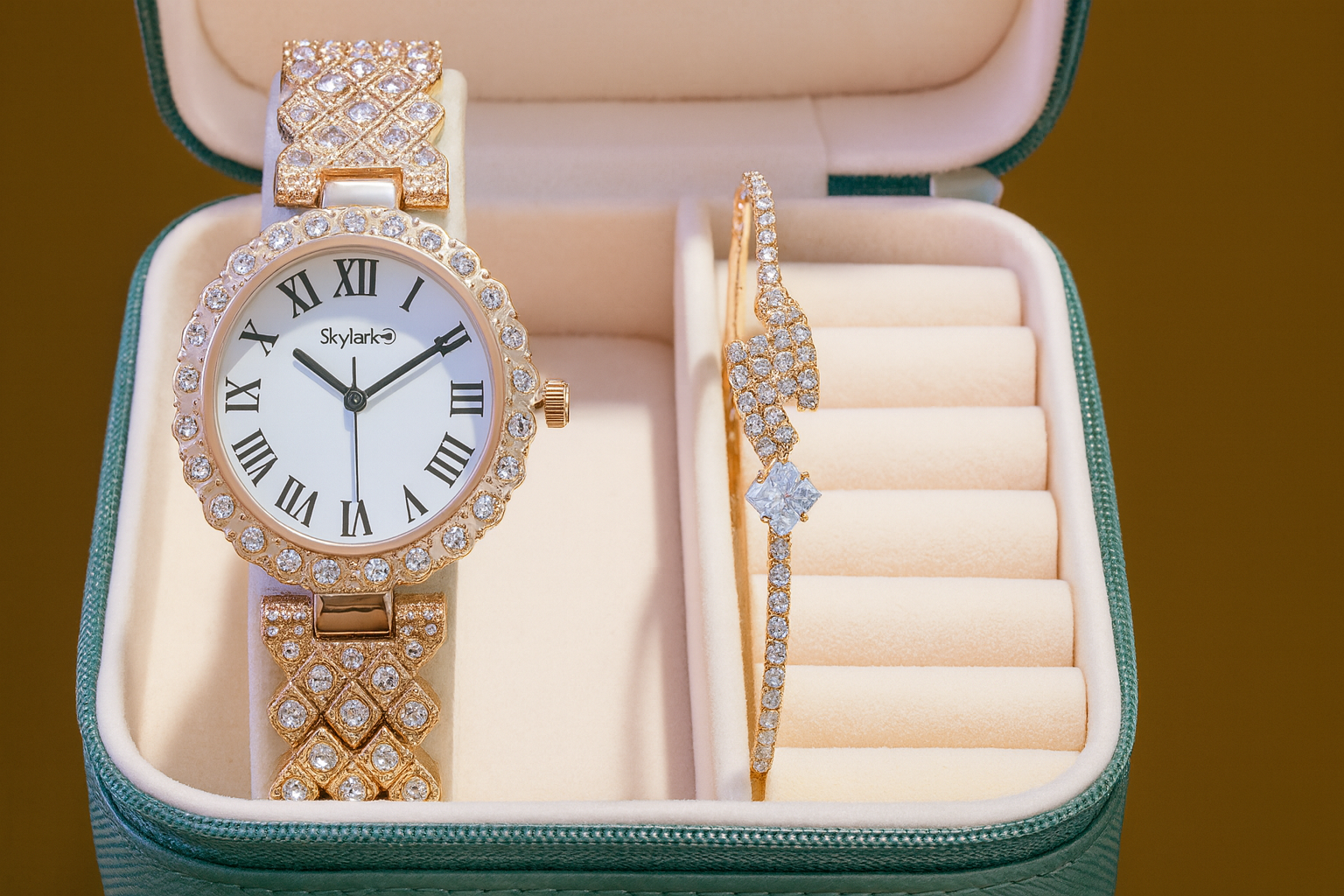 Ethnic Rose Gold Bracelet Look Analog Watch (Set Of Watch & Bracelet)