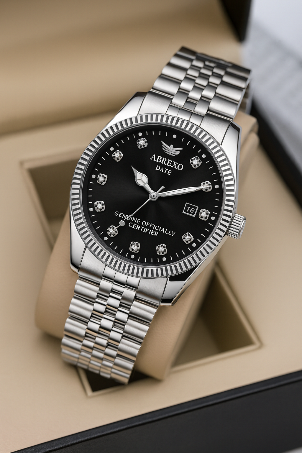 Abrexo Classic Black Dial Stainless Steel Date Watch