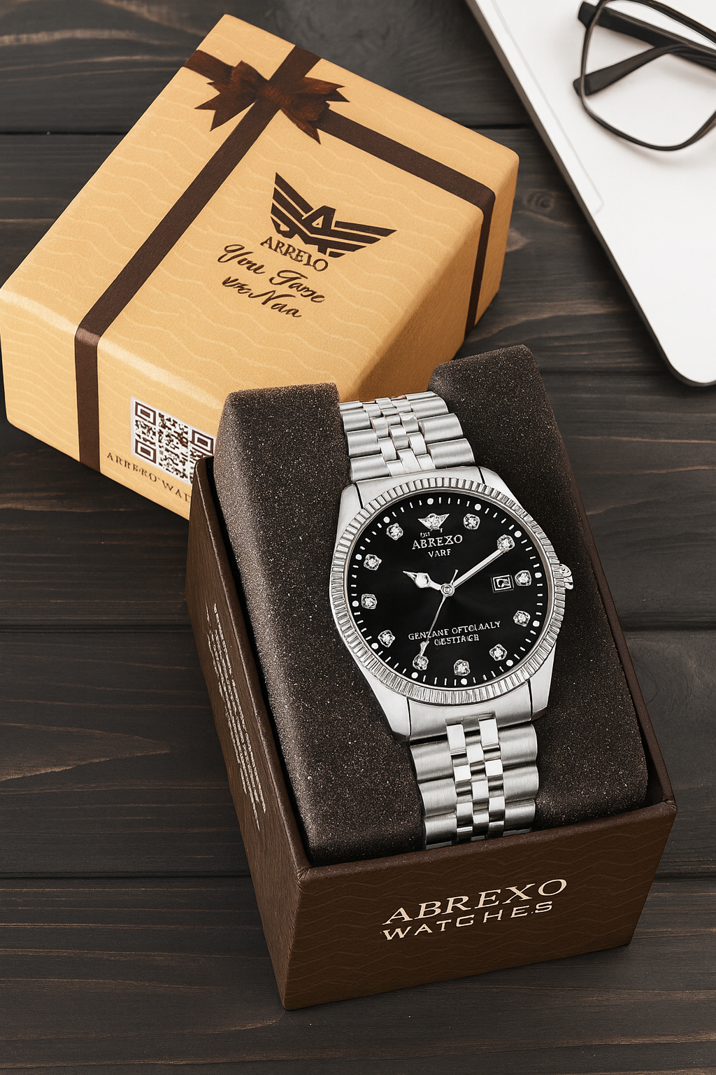Abrexo Classic Black Dial Stainless Steel Date Watch