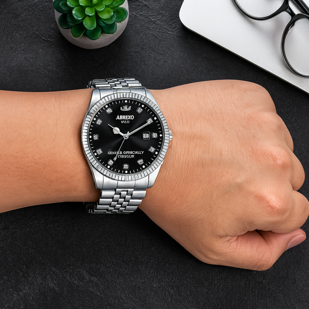 Abrexo Classic Black Dial Stainless Steel Date Watch