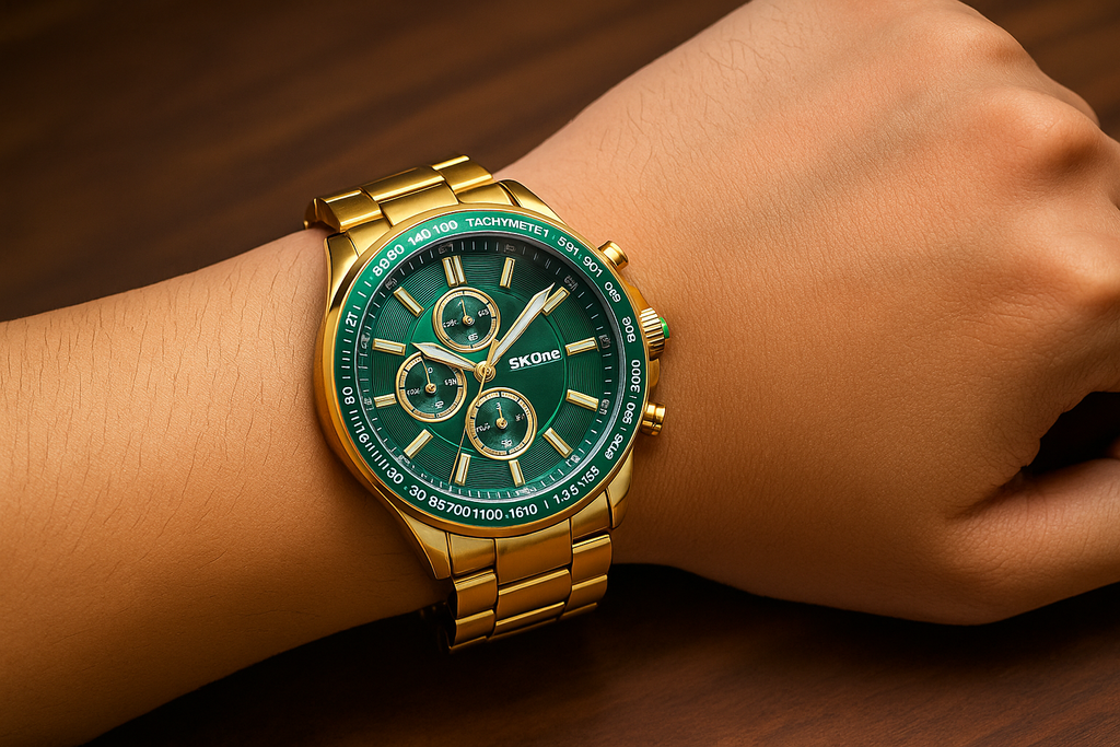 Chronograph Green Dial with Golden Steel chain