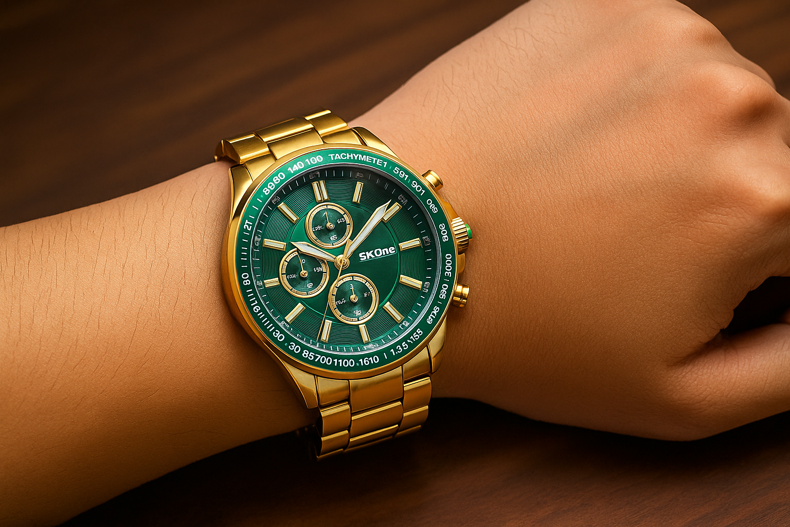 Chronograph Green Dial with Golden Steel chain
