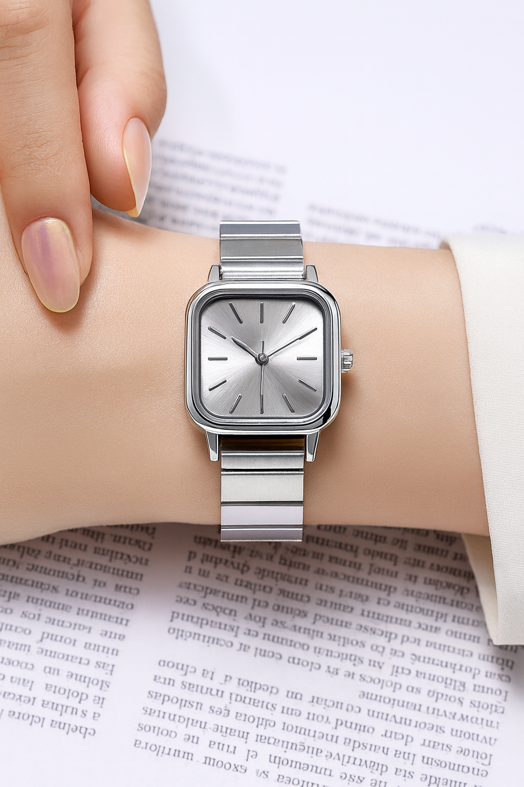 Elegance Silver Square Dial Women’s Stainless Steel Watch