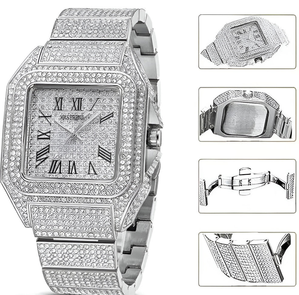 Silver stone Studded Diamond Wrist Watch